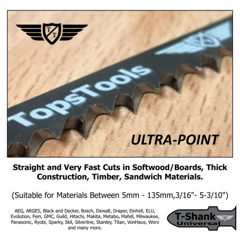 TopsTools 5 x TopsTools JSTT744D T744D 180mm Jigsaw Blades Designed for Long Clean Straight and Fast Cuts in Wood - Image 2